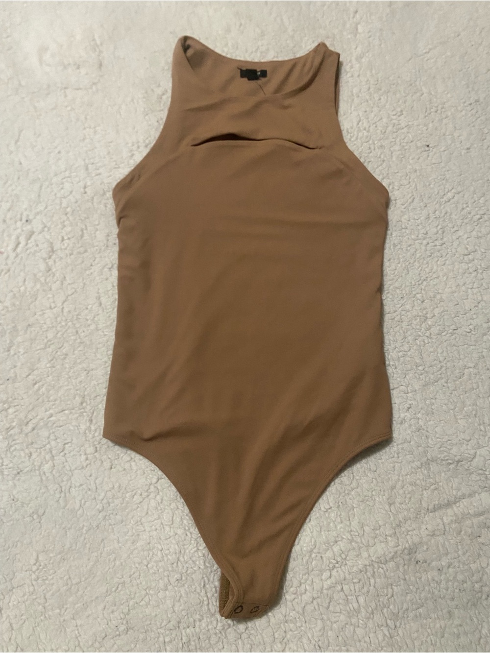 Express Body Contour Sleeveless High Neck Bodysuit in Taupe
